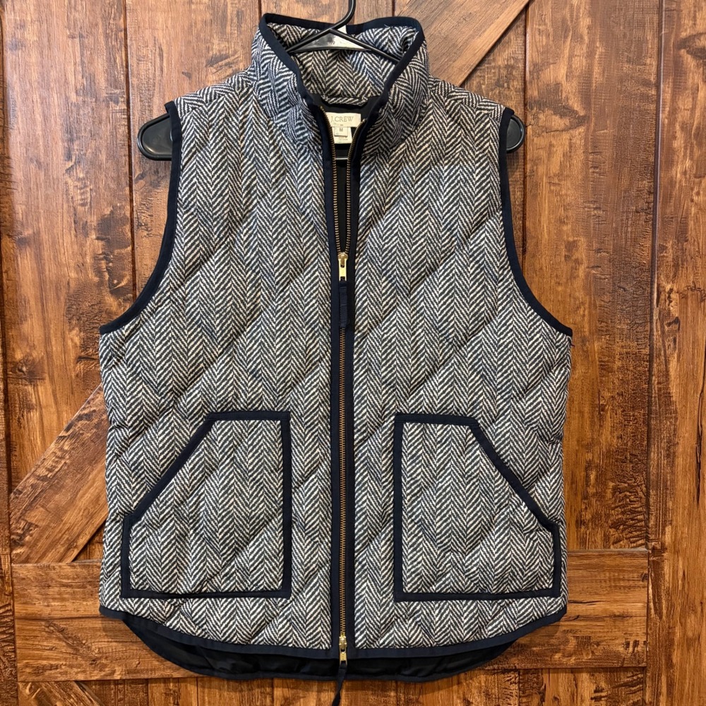 J. Crew Black and Gray Herringbone Vest